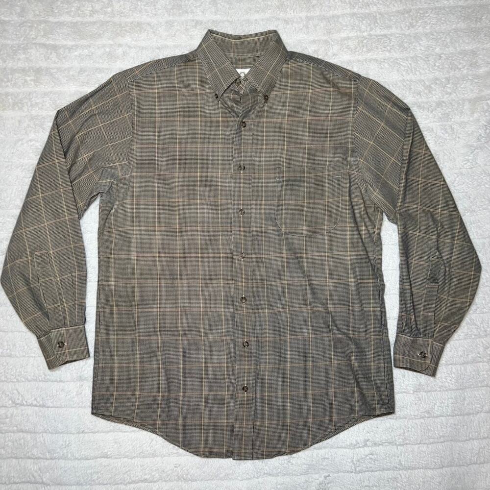 Viyella Tan and Yellow Men's Plaid Button Up
